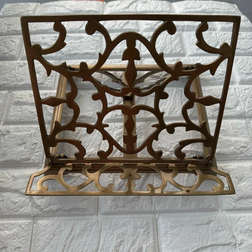 Vintage Ornate Brass Table Book Stand Holder Retractable Adjustable Folding